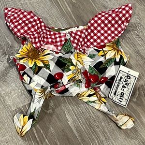 NEW TRUE VINTAGE 90's DEADSTOCK KIDS BUTTON DOWN CROP TOP WITH TIE PICNIC PRINT